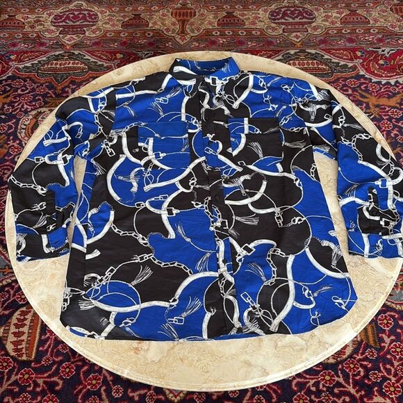 Ralph Lauren Equestrian Harness & Chain Print Crepe Button Down Shirt - Picture 6 of 11